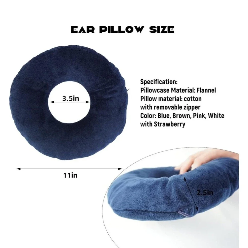 Ear Piercing Pillow for Side Sleepers Small Pillow with Hole Donut Pillow Blue